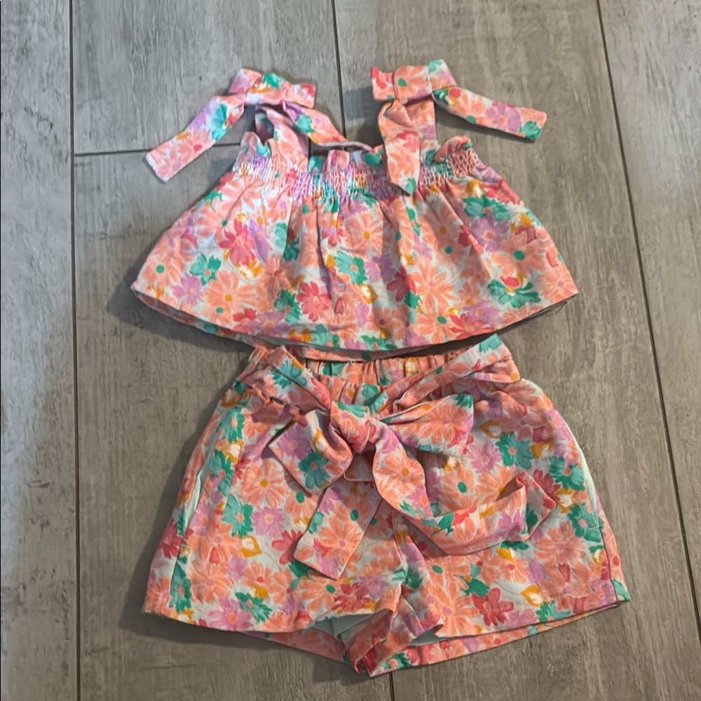 Something Navy Floral Kids Matching Set - Pink and Green